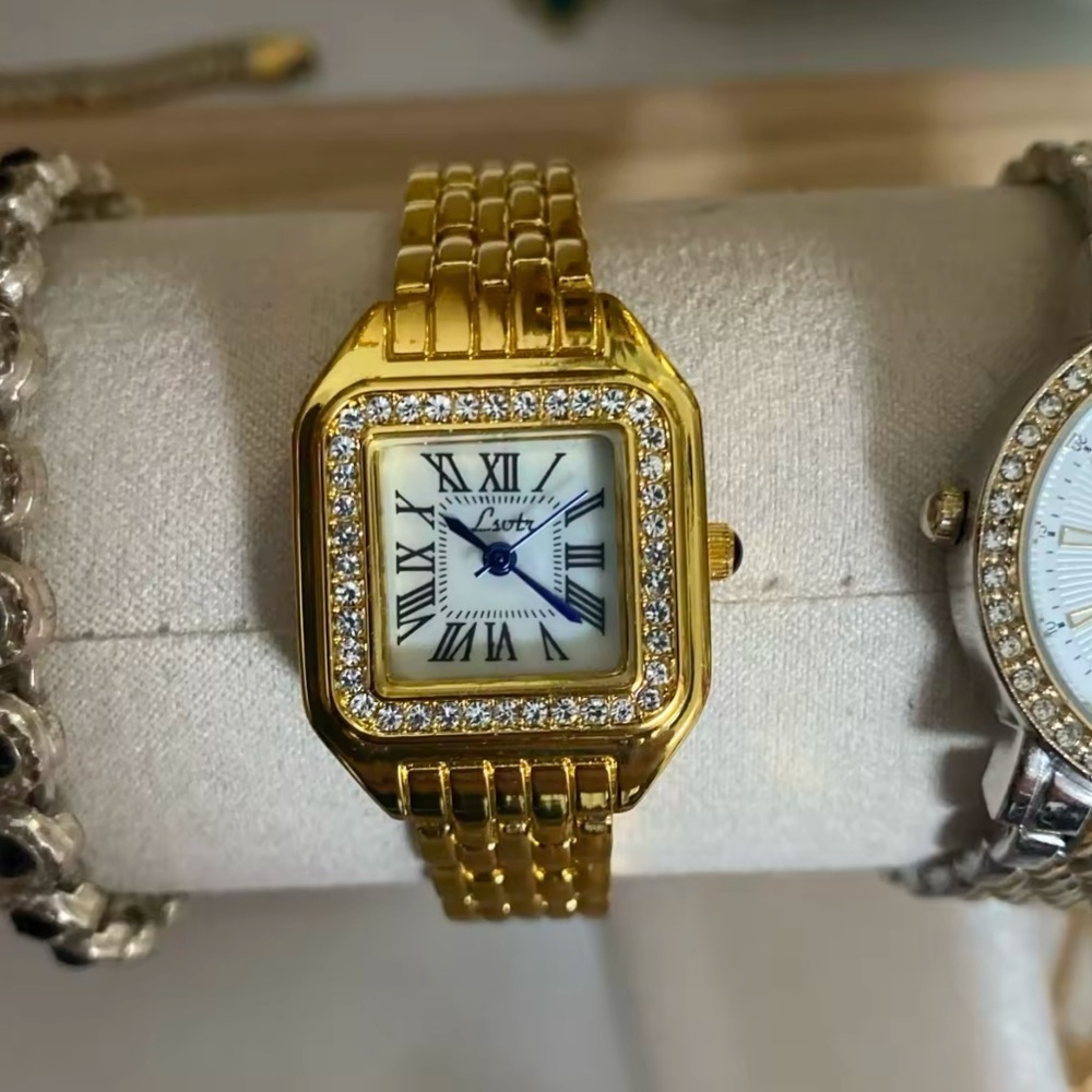 Panthere Classic Rectangle Gold Crystal Watch - Picture 10 of 17